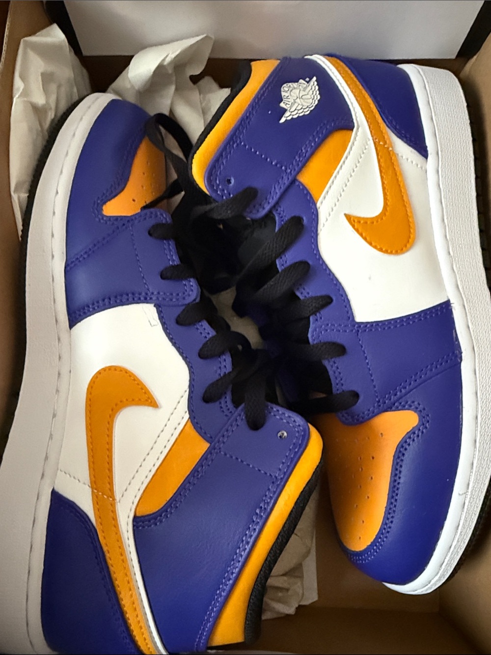 Nike Air Jordan 1 Mid - Dark Concord Lakers colors like new. 7Y or 8.5 women